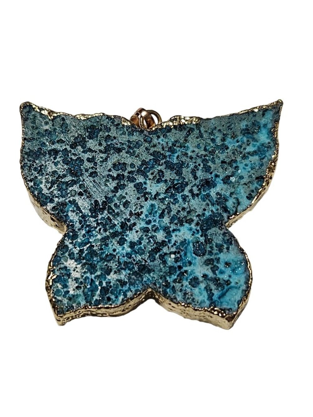 Handmade Blue Druzy Butterfly Pendant Geode Slice Gold Tone Trim Jewelry Craft